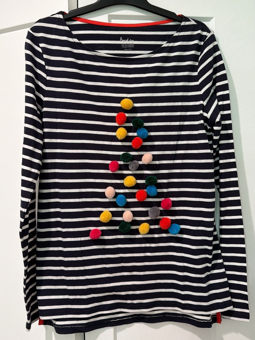 Boden Breton stripe Christmas tree pom top size 6